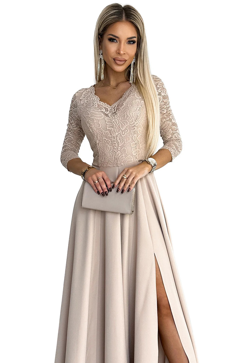Dámské krajkové šaty 309-10 AMBER béžové - Numoco S (obrázek 6)