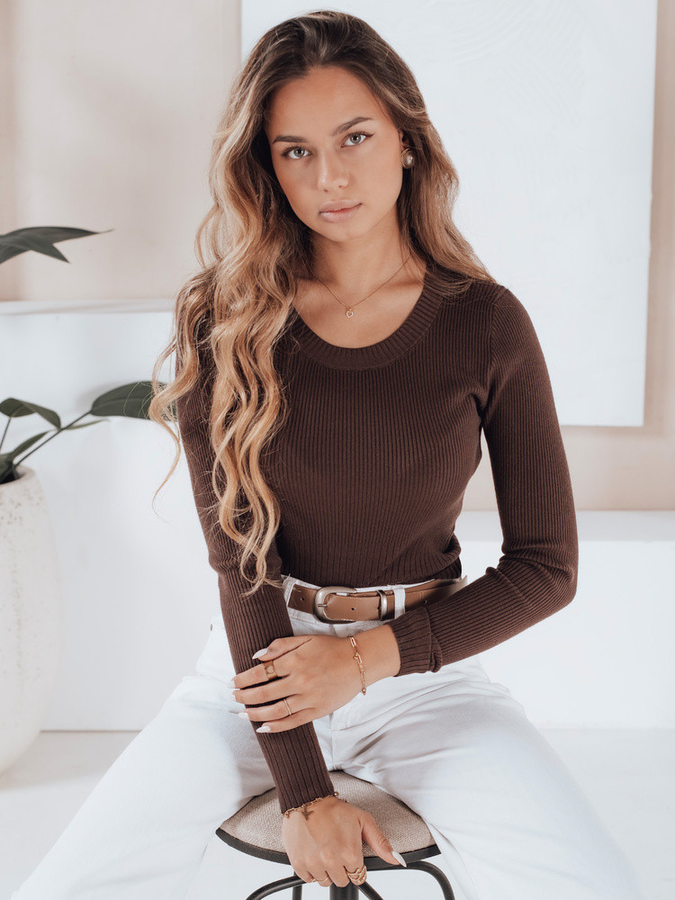 E-shop Dámsky rebrovaný sveter NOLVIE MY2494 hnedý - FashionStreet S/M