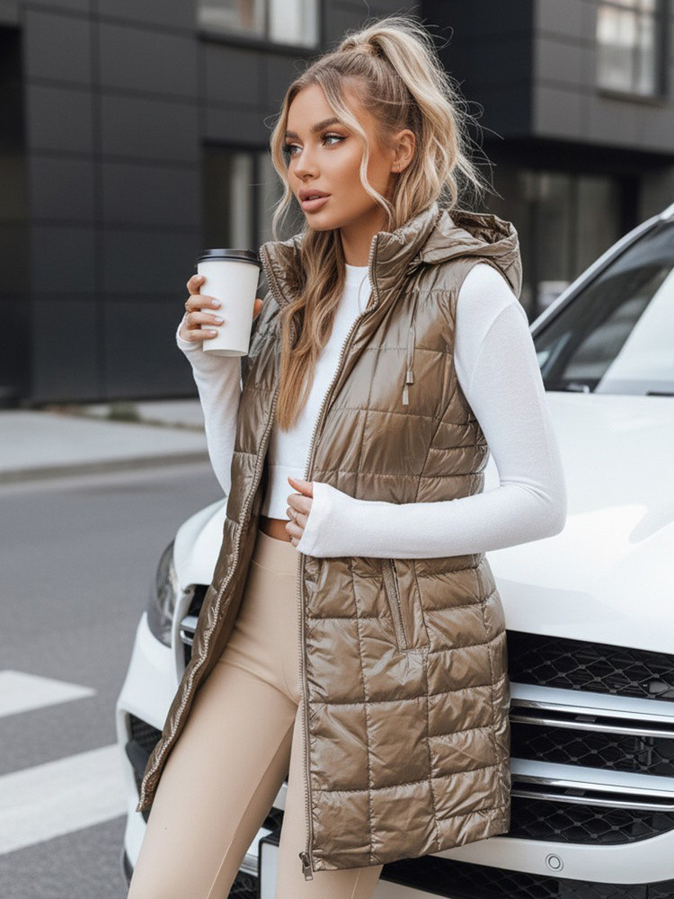 Dámska prešívaná vesta s kapucňou TY5258 zlatá - Fashion Street L