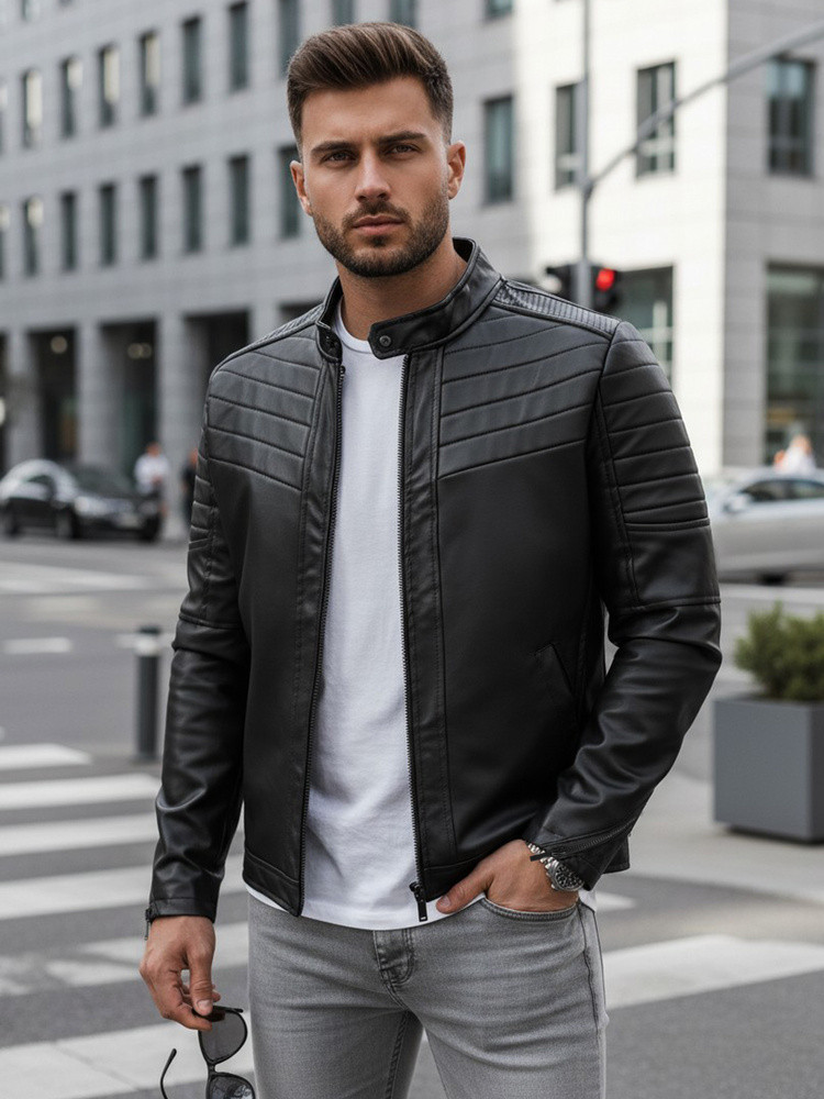 Pánská kožená bunda TX4243 černá - FashionStreet L (obrázek 3)