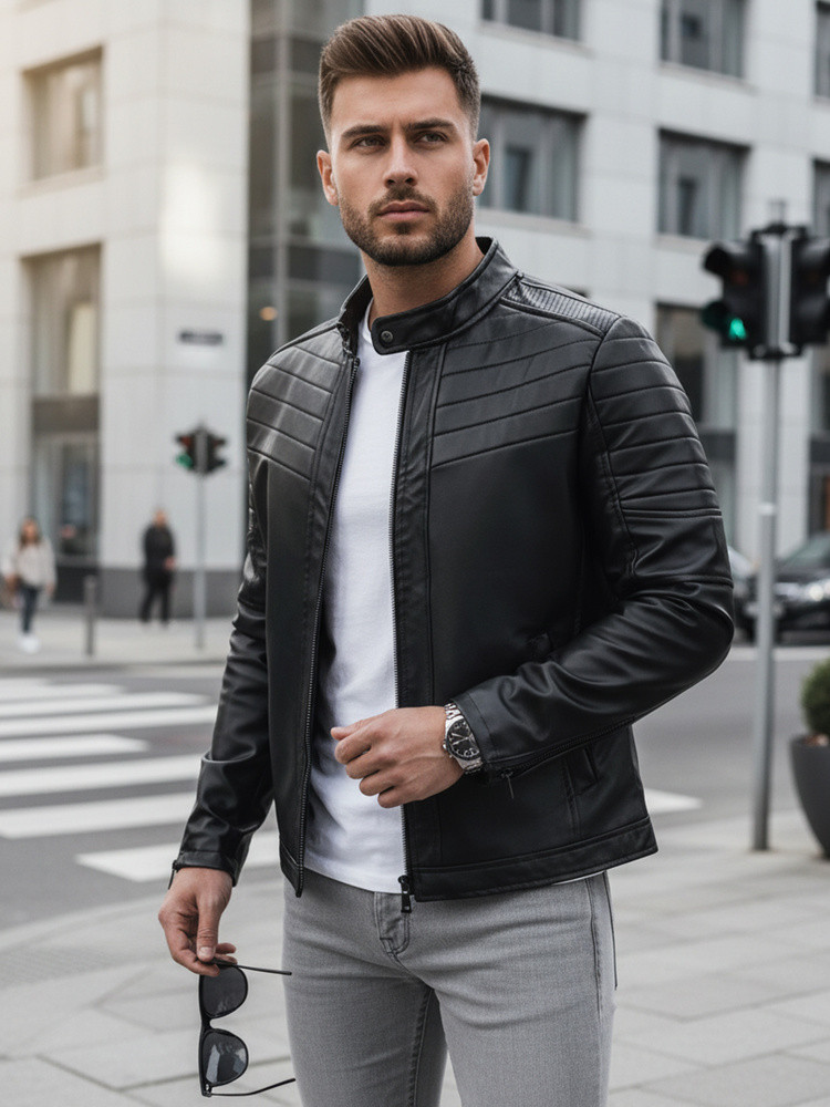 Pánská kožená bunda TX4243 černá - FashionStreet L (obrázek 5)