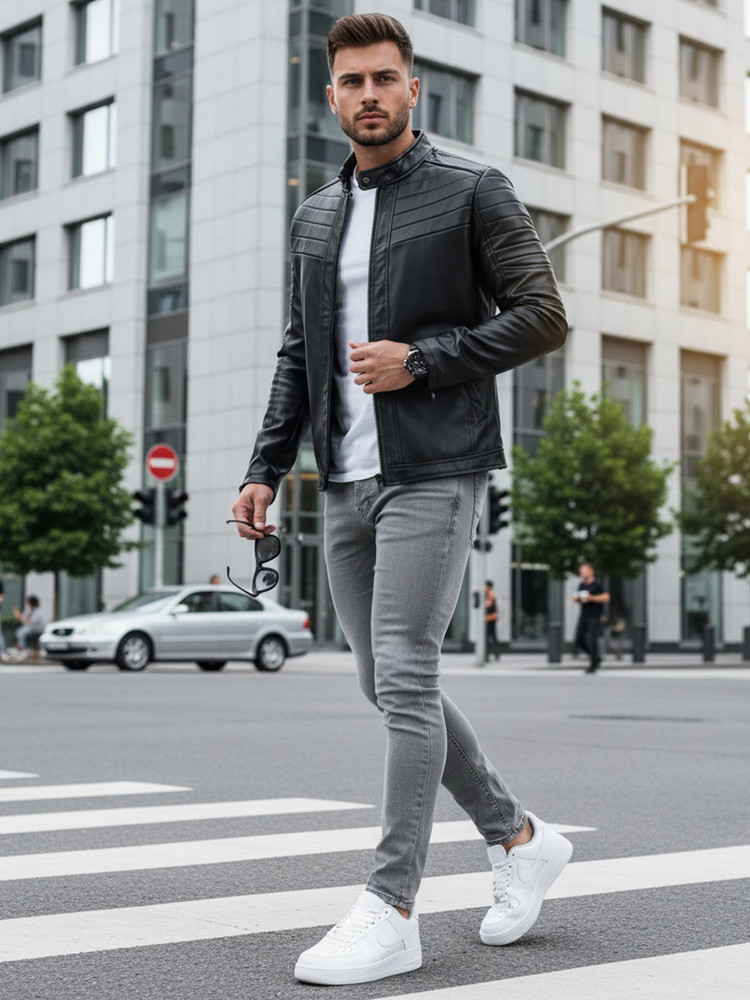 Pánská kožená bunda TX4243 černá - FashionStreet L (obrázek 4)