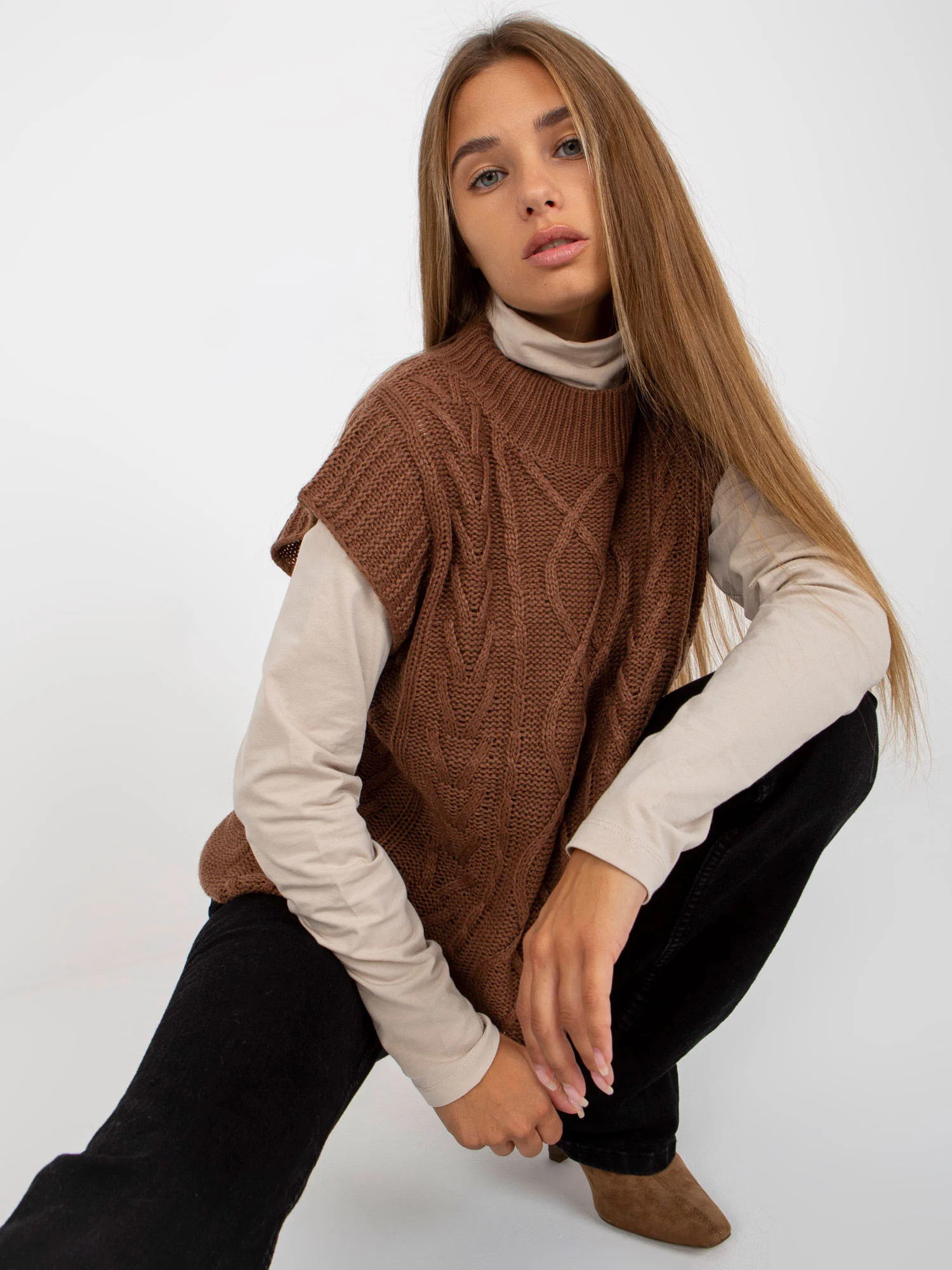 Dámská vesta D90027W90785B2 hnědá - FPrice S/M (obrázek 11)