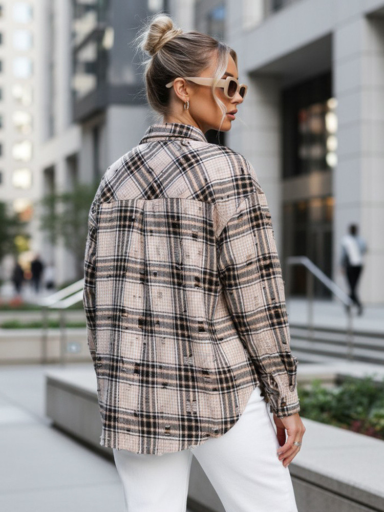 Dámská kostkovaná košile DY0485 béžovo-černá - FashionStreet UNI (obrázek 3)