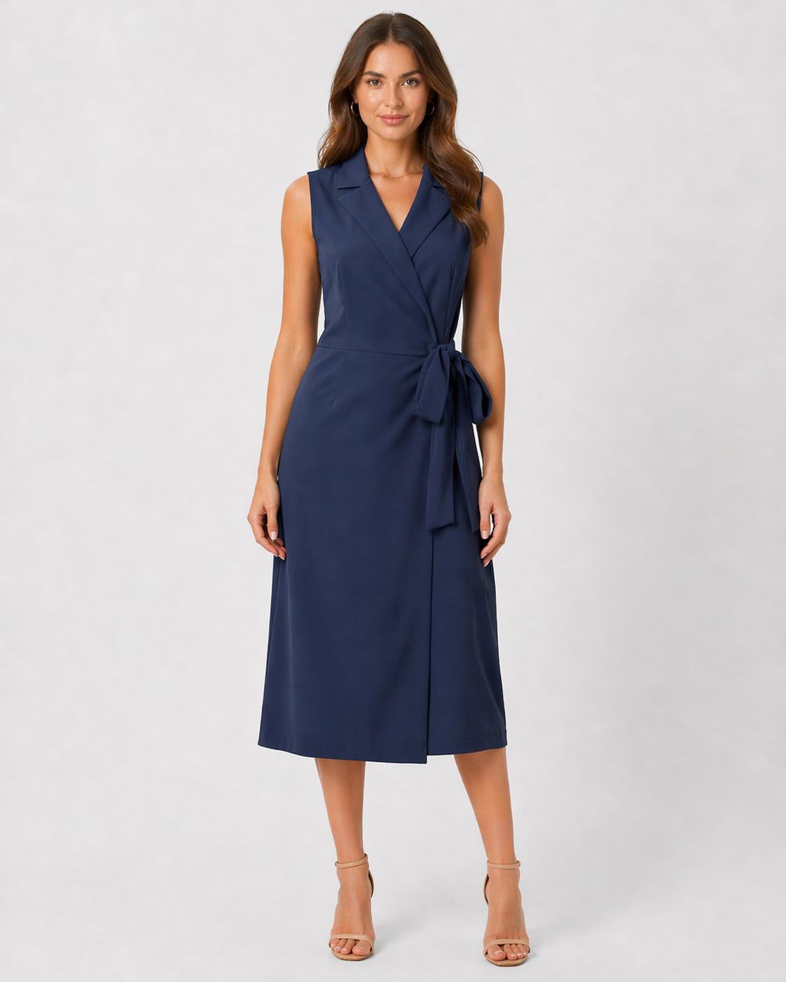 Levně Dámské elegantní zavinovací šaty S275 tmavě modré - Stylove XXL