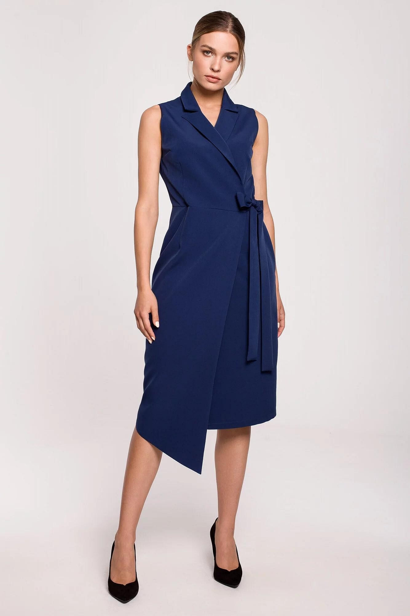 Dámské elegantní zavinovací šaty S275 tmavě modré - Stylove XXL (obrázek 3)