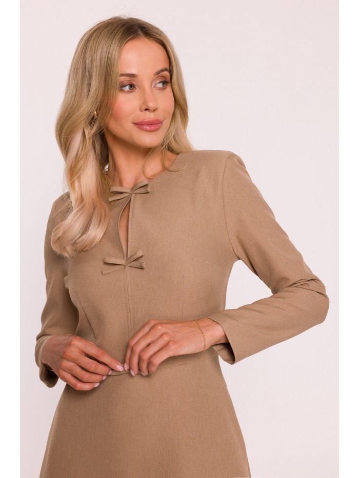Dámské šaty s mašlemi S413  béžové - Stylove M (obrázek 7)
