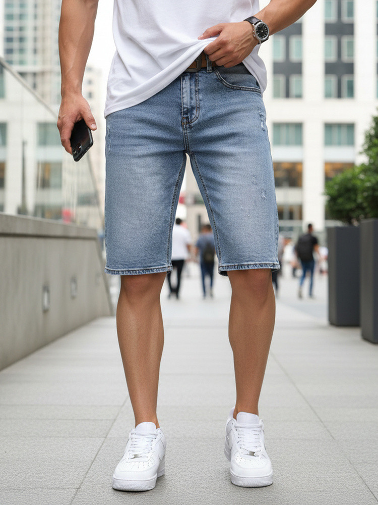 Pánske džínsové šortky s opaskom SX2577 modré – FashionStreet L