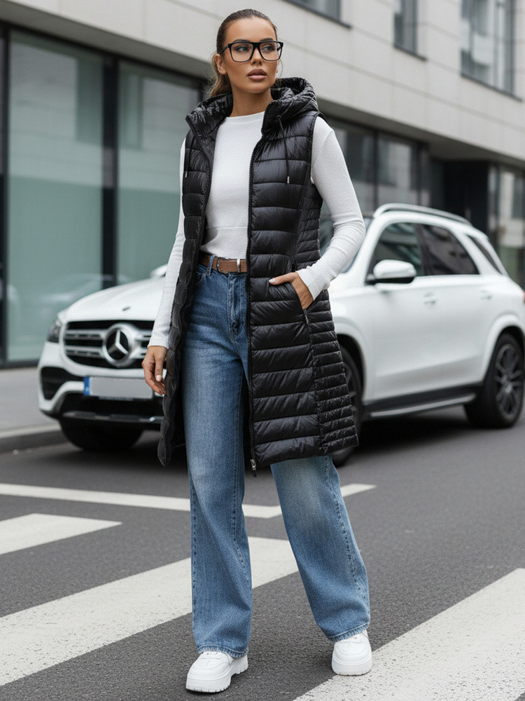 Dámská prošívaná vesta s kapucí TY5255 černá  - FashionStreet  L