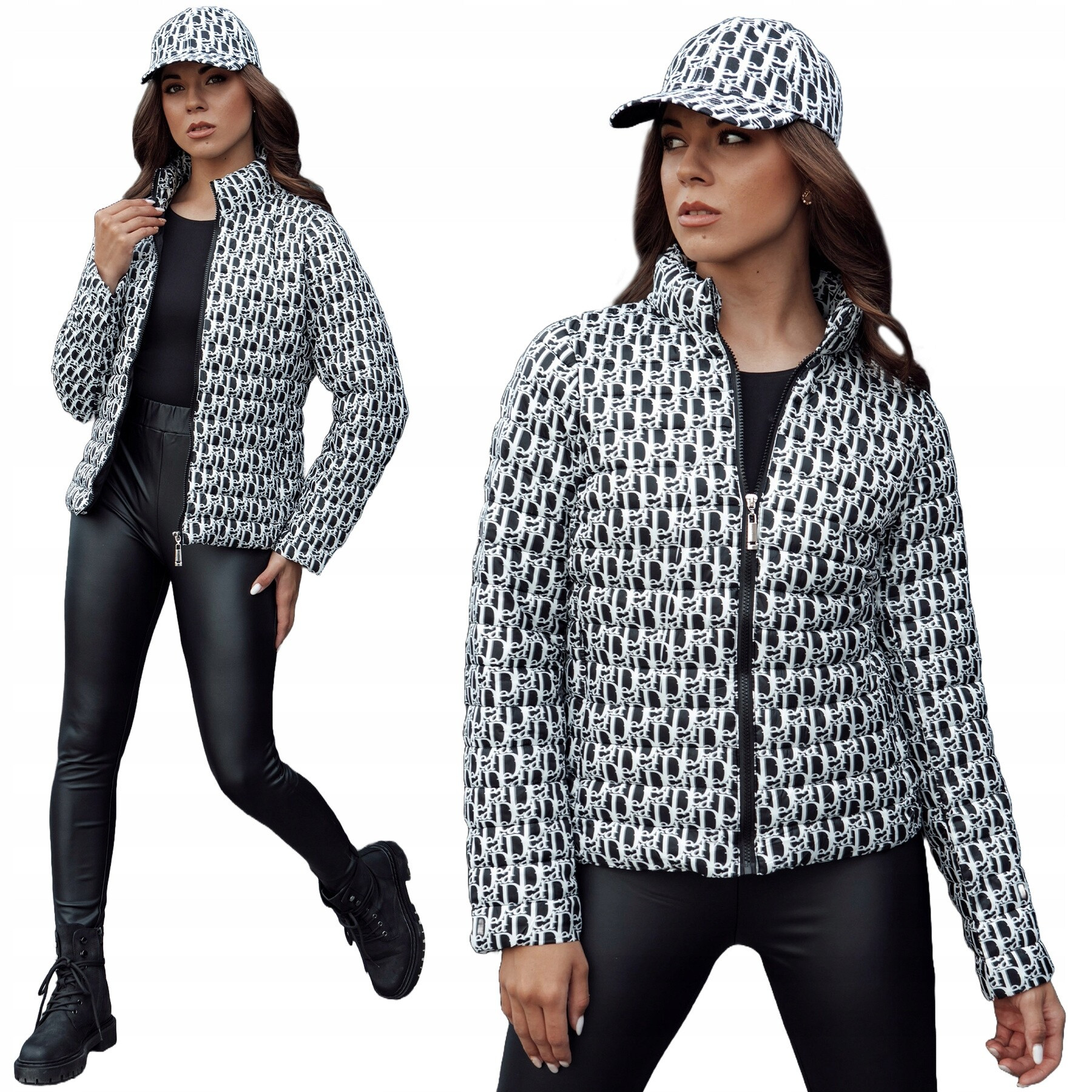 Dámská přechodová bunda se kšiltovkou TY4505 černo-bílá - FashionStreet L