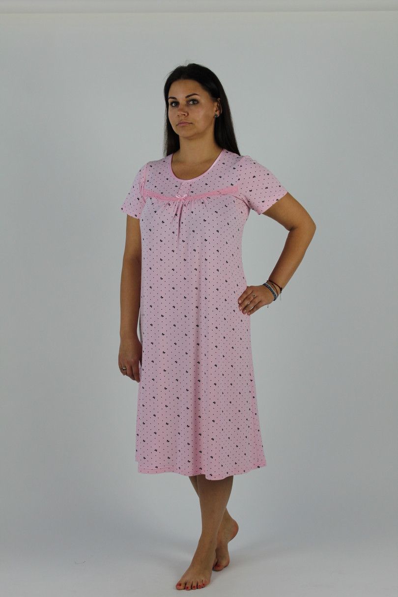 Dlouhá dámská noční košile s krátkými rukávy Růžová M model 7934858 - De Lafense