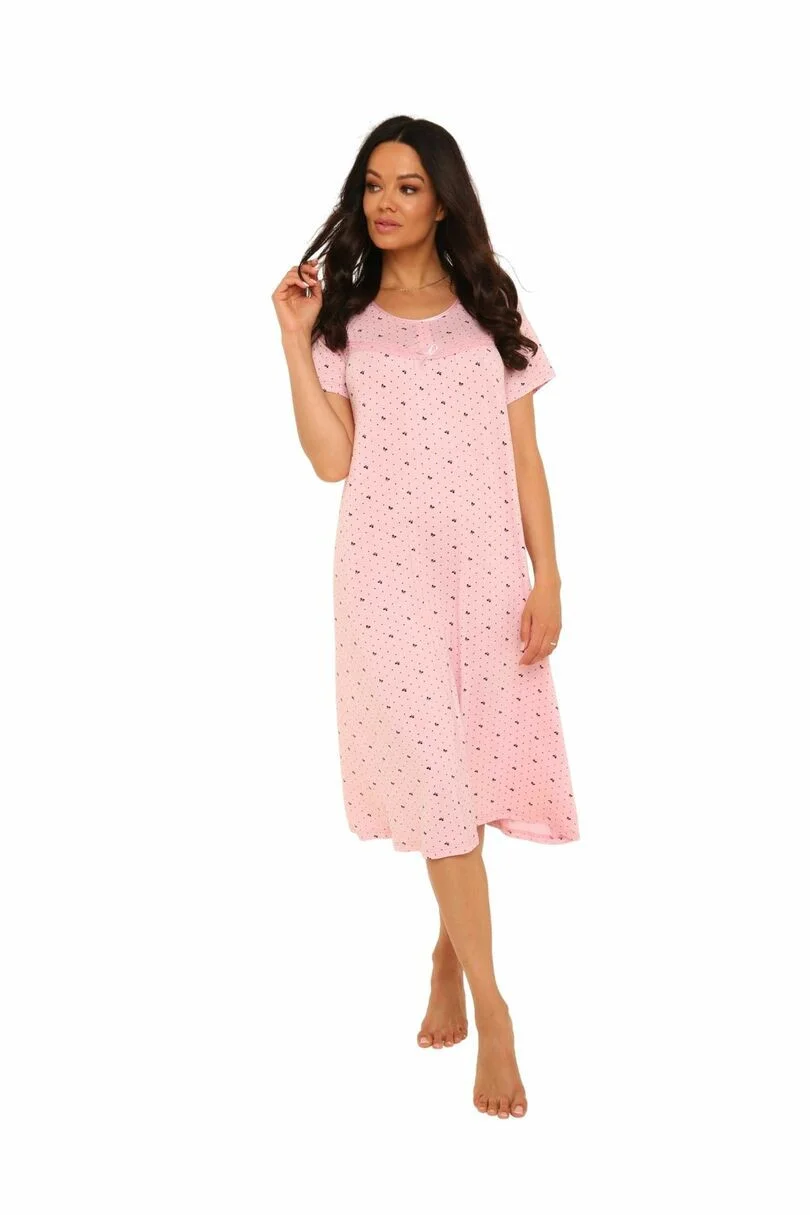 Dlhá dámska nočná košeľa s krátkymi rukávmi 441 JULIETTE růžová M