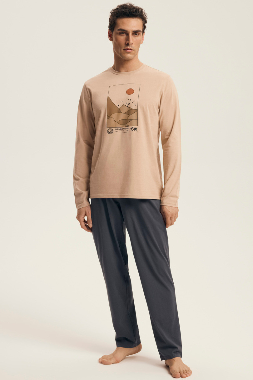 PÁNSKE PYŽAMO LURO 43474 AW25 BÉŽOVO-GRAFITOVÁ M