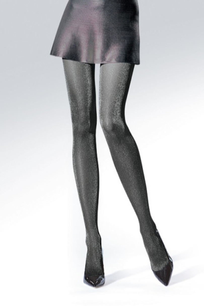 Pančuchy s trblietavou niťou Party nero-silver 2-S
