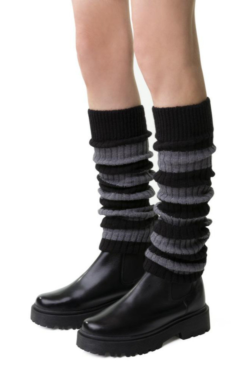 Vlnené gamaše 068 pruhy ČERNÁ/STRIPES Univerzální