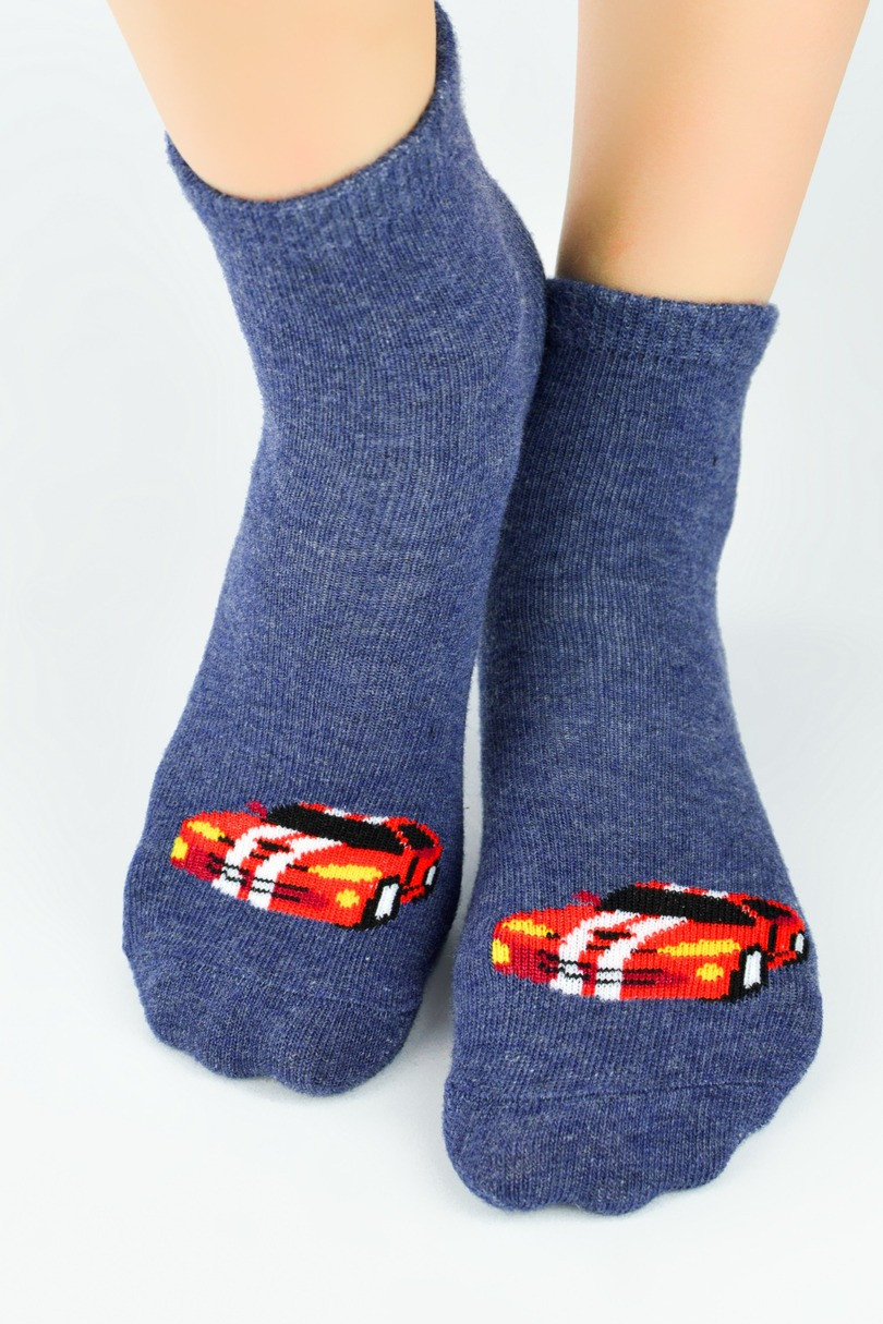 CHLAPECKÉ BAVLNĚNÉ PONOŽKY SE SILIKONEM SB009 tmavě modrá 23-26