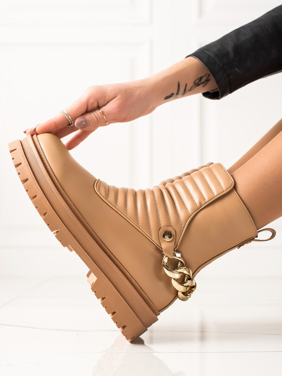 Originální kotníčkové boty dámské hnědé na plochém podpatku 40
