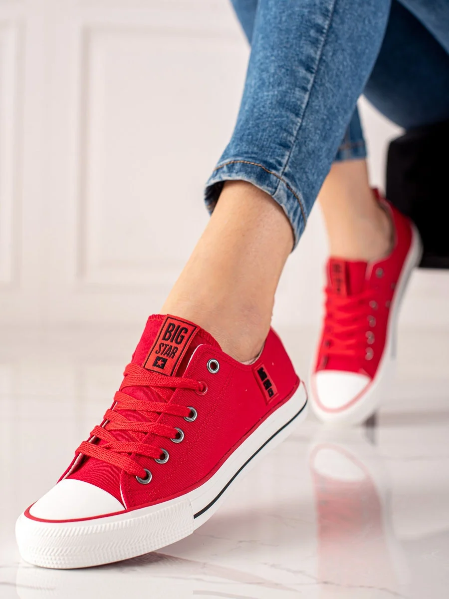 Zaujímavé dámske tenisky červené bez podpätku 37