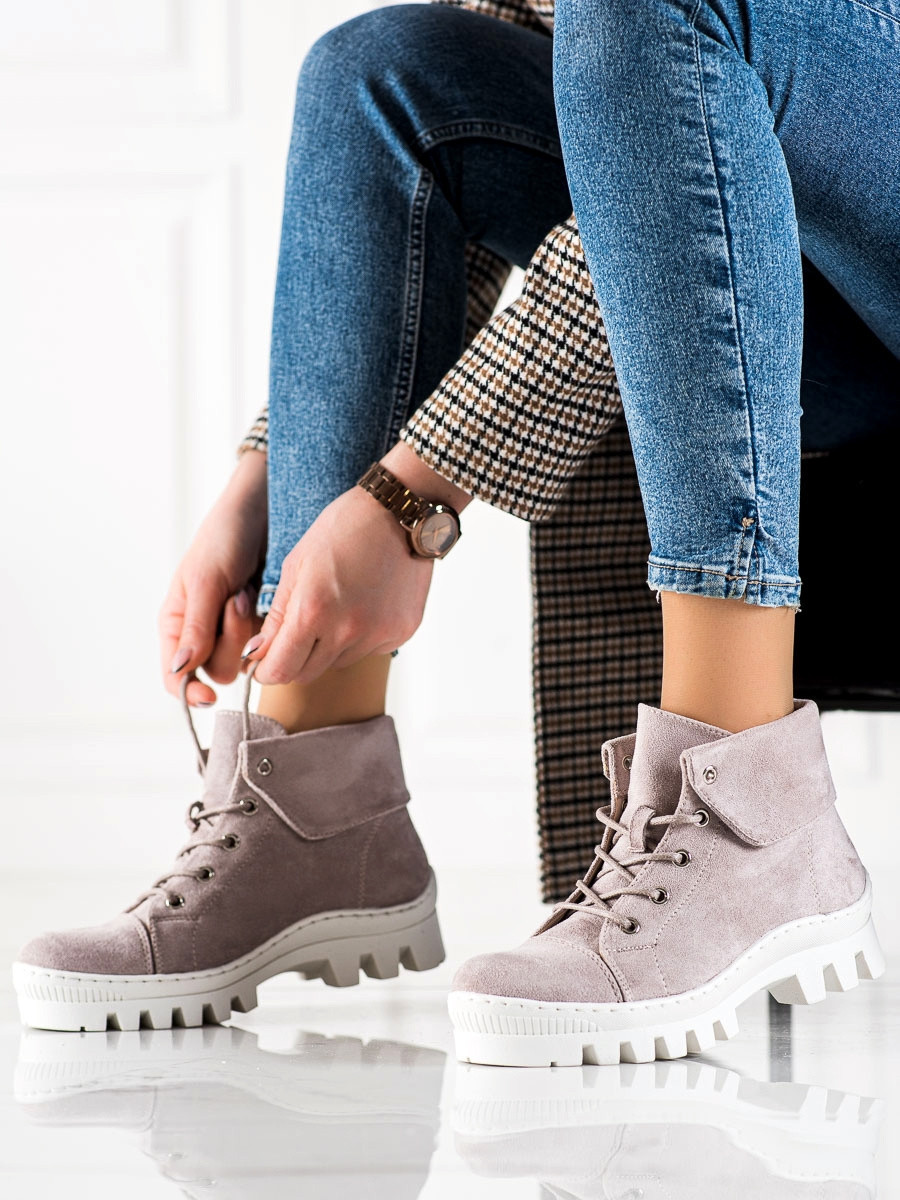 Trendy kotníčkové boty dámské fialové na plochém podpatku 36