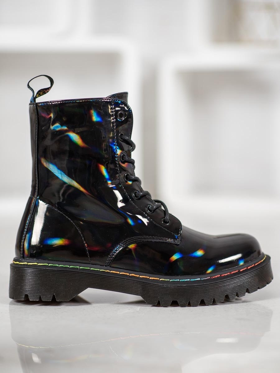 Designové kotníčkové boty černé dámské na plochém podpatku 36