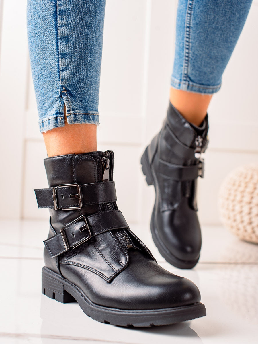 Trendy kotníčkové boty dámské černé na plochém podpatku 36