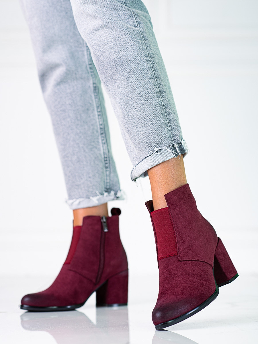 Komfortní kotníčkové boty dámské červené na širokém podpatku 36