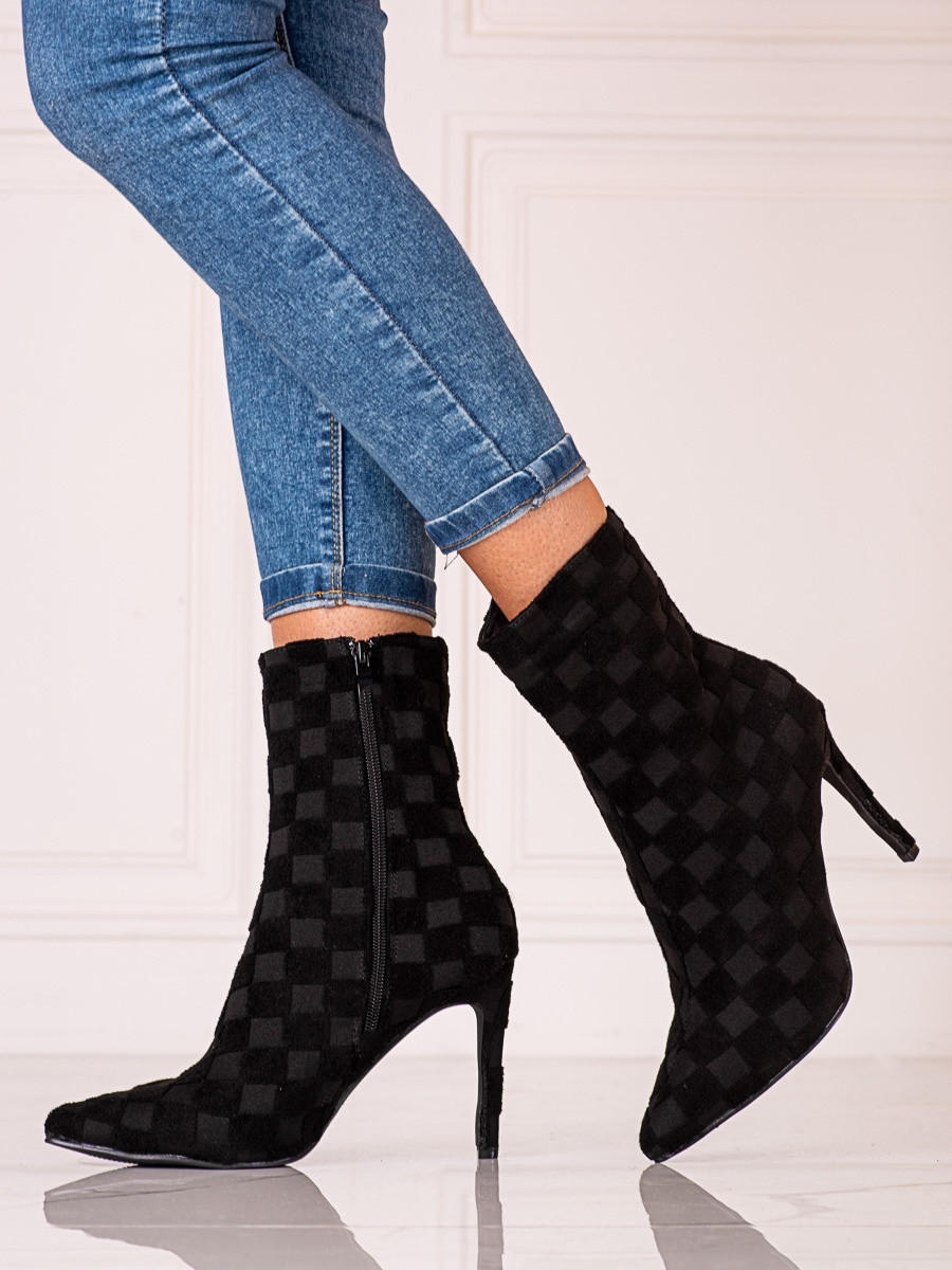Exkluzívní dámské kotníčkové boty černé na jehlovém podpatku 36