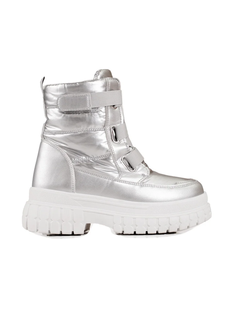 Krásne dámske sivé a strieborné snehule s plochým podpätkom 37