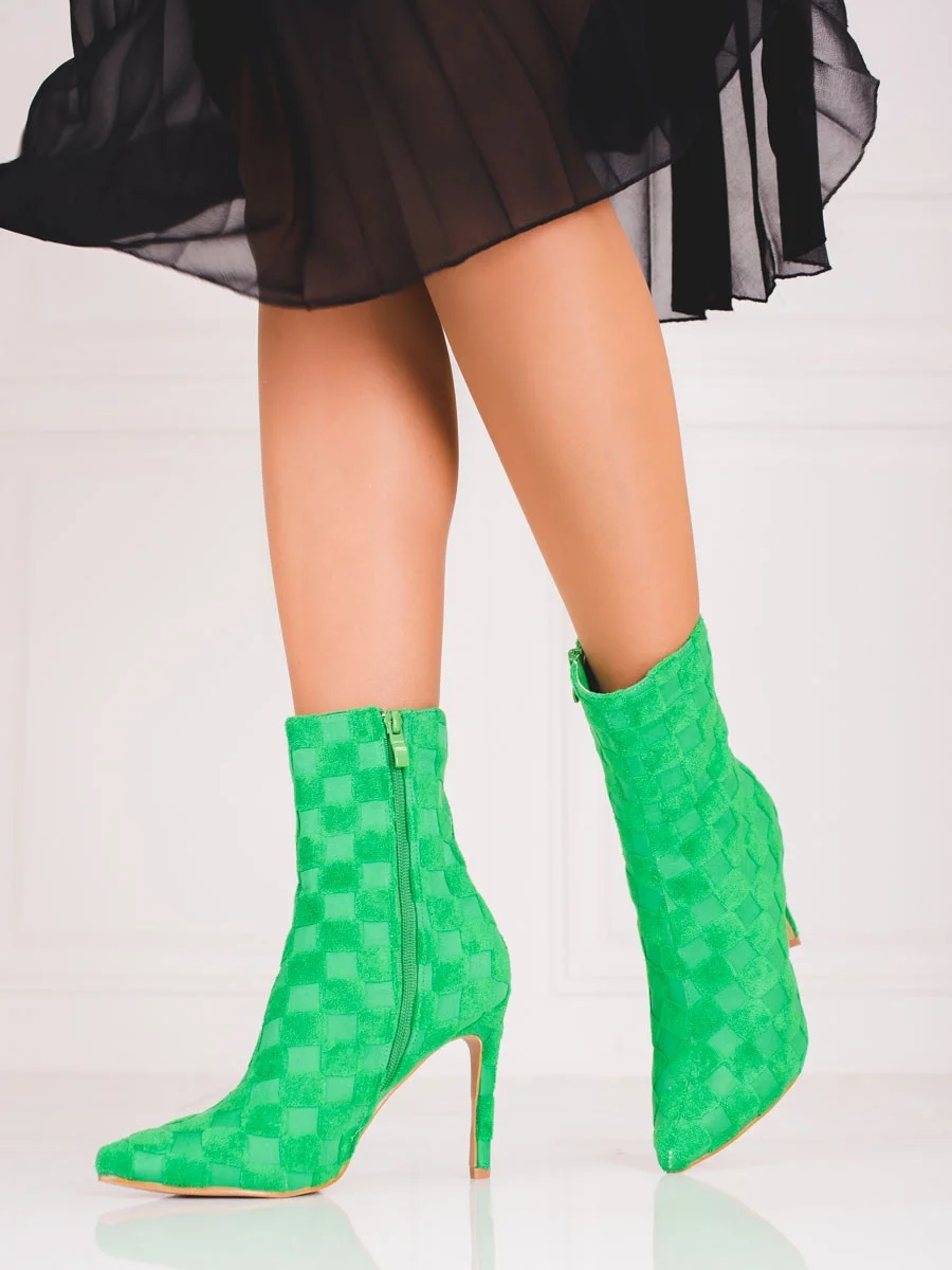 Dámske luxusné členkové topánky zelené na ihlovom podpätku 38