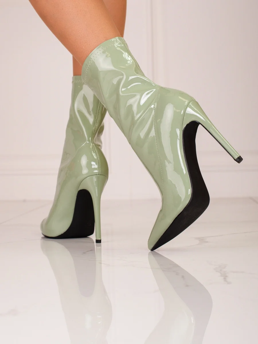 Moderné zelené členkové topánky pre ženy na podpätku 37