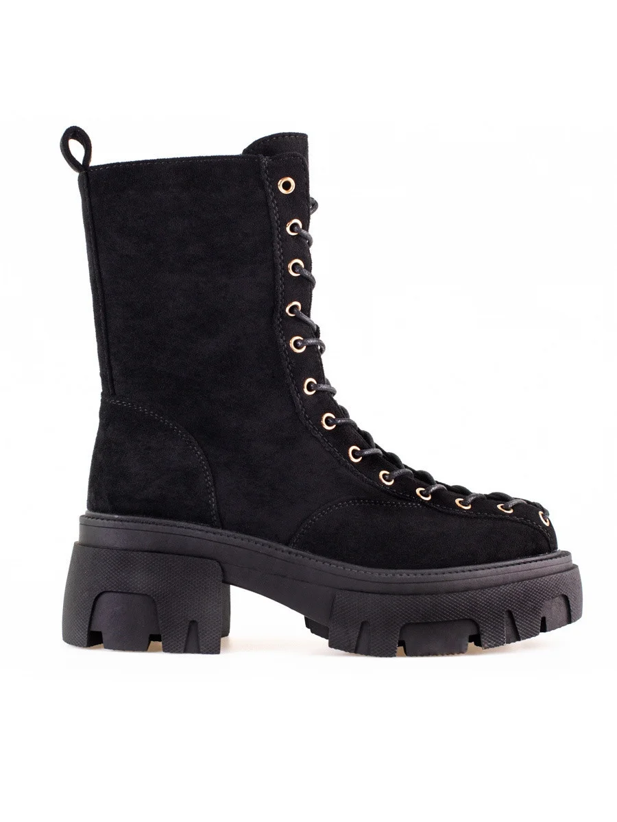 Štýlové čierne dámske členkové topánky na širokom podpätku 38