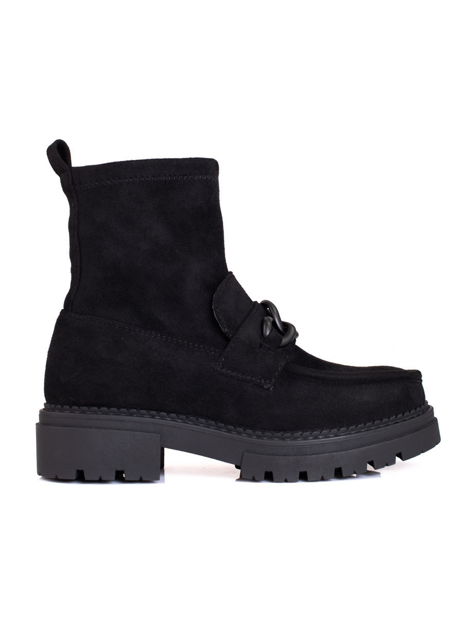Designové dámské černé kotníčkové boty na plochém podpatku 39