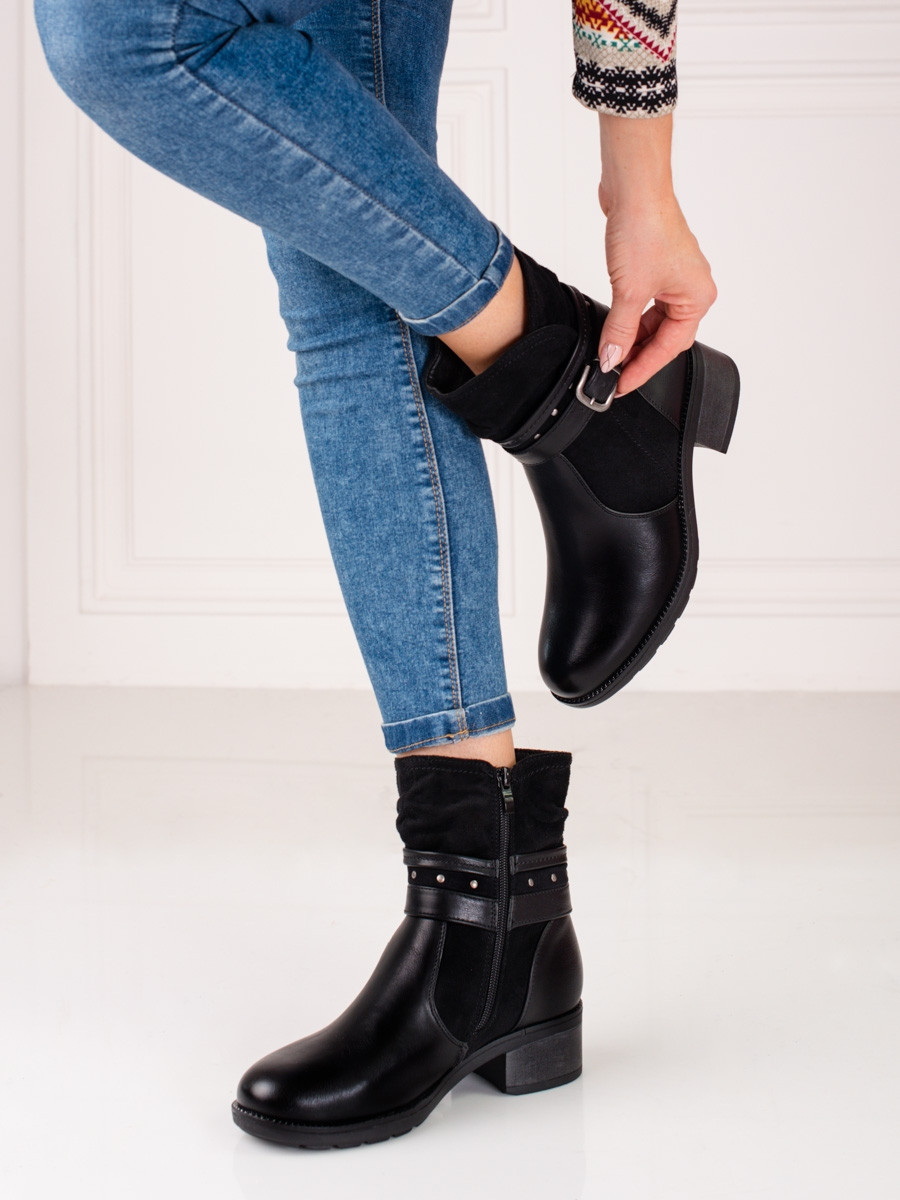 Luxusní kotníčkové boty černé dámské na plochém podpatku 36