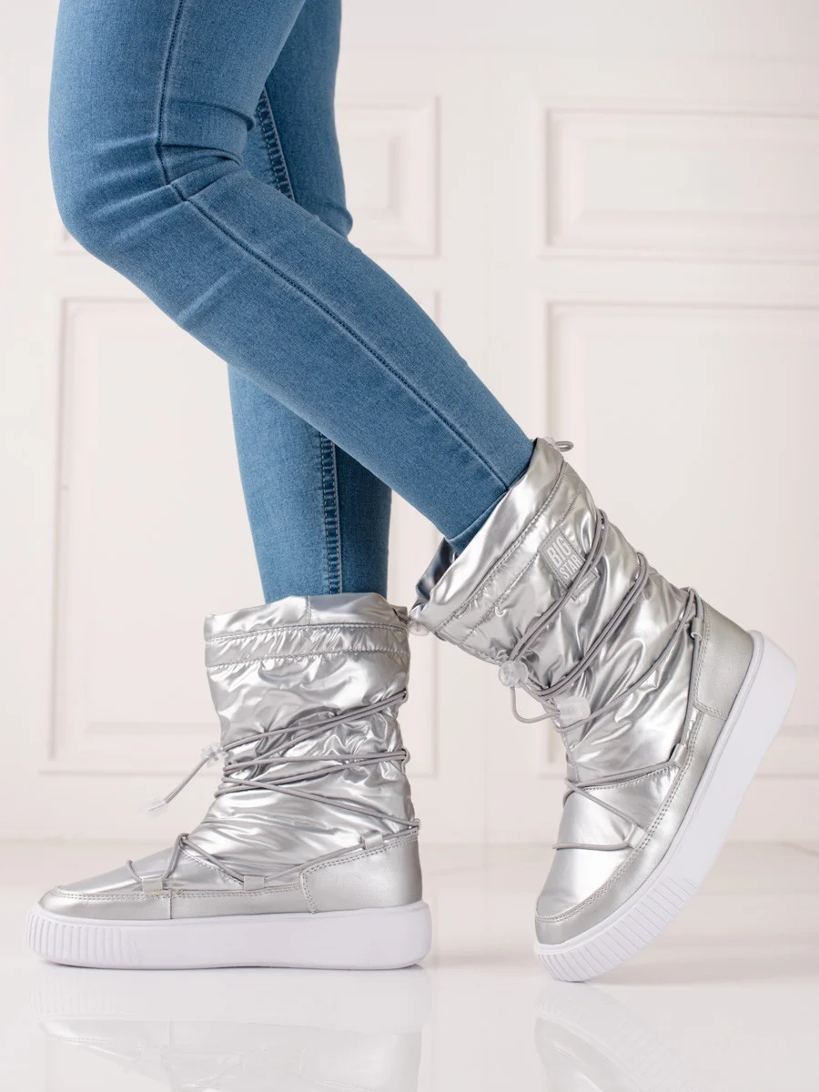 Krásne dámske snežnice šedo-strieborné bez podpätku 38