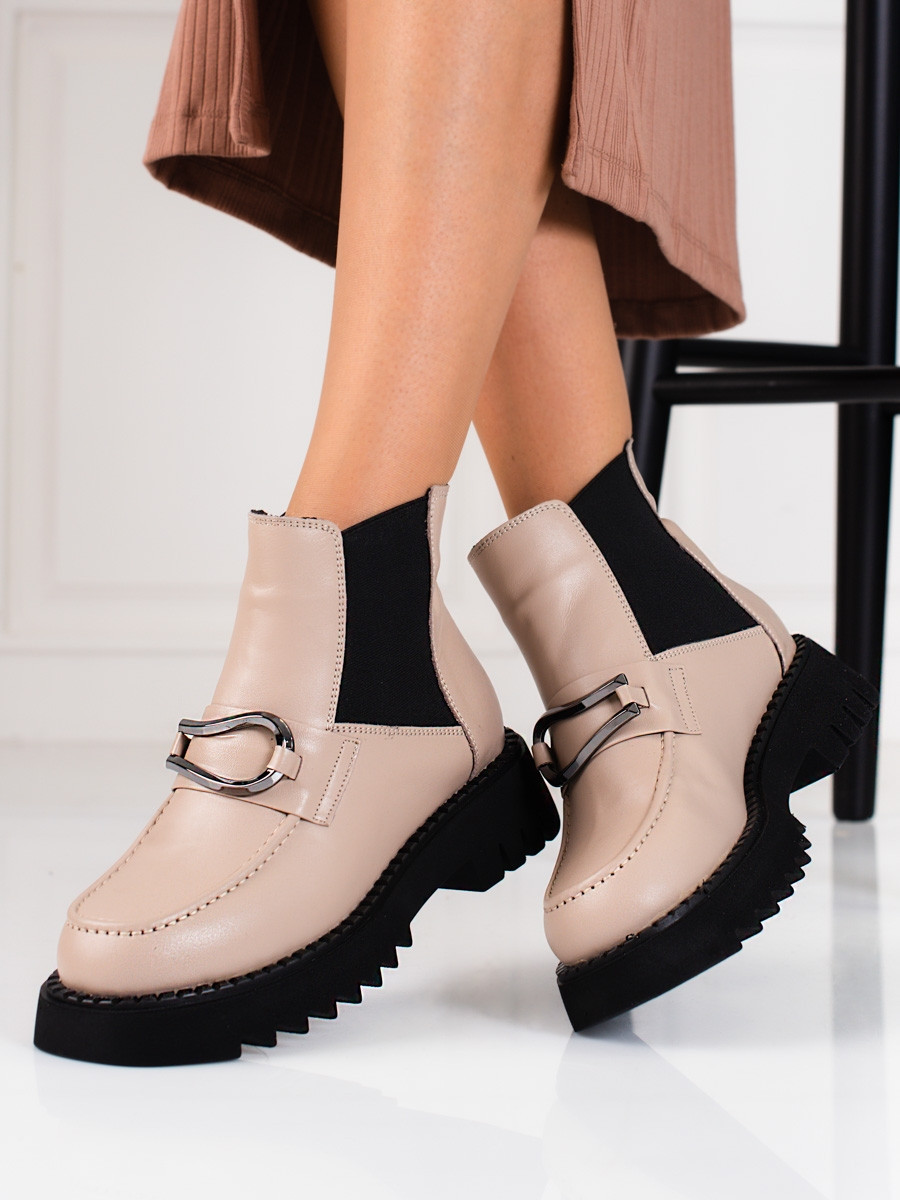 Exkluzívní kotníčkové boty dámské hnědé na plochém podpatku 39