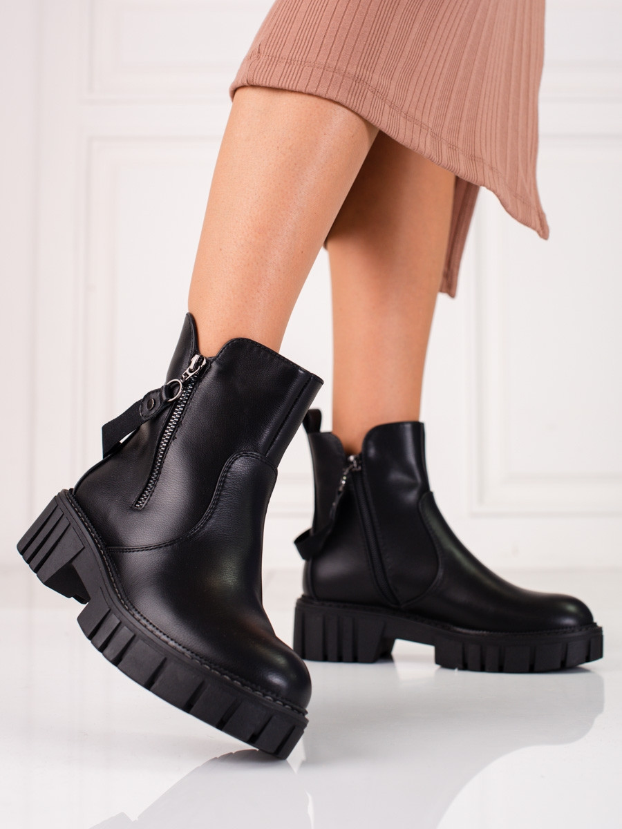 Luxusní kotníčkové boty dámské černé na plochém podpatku 39