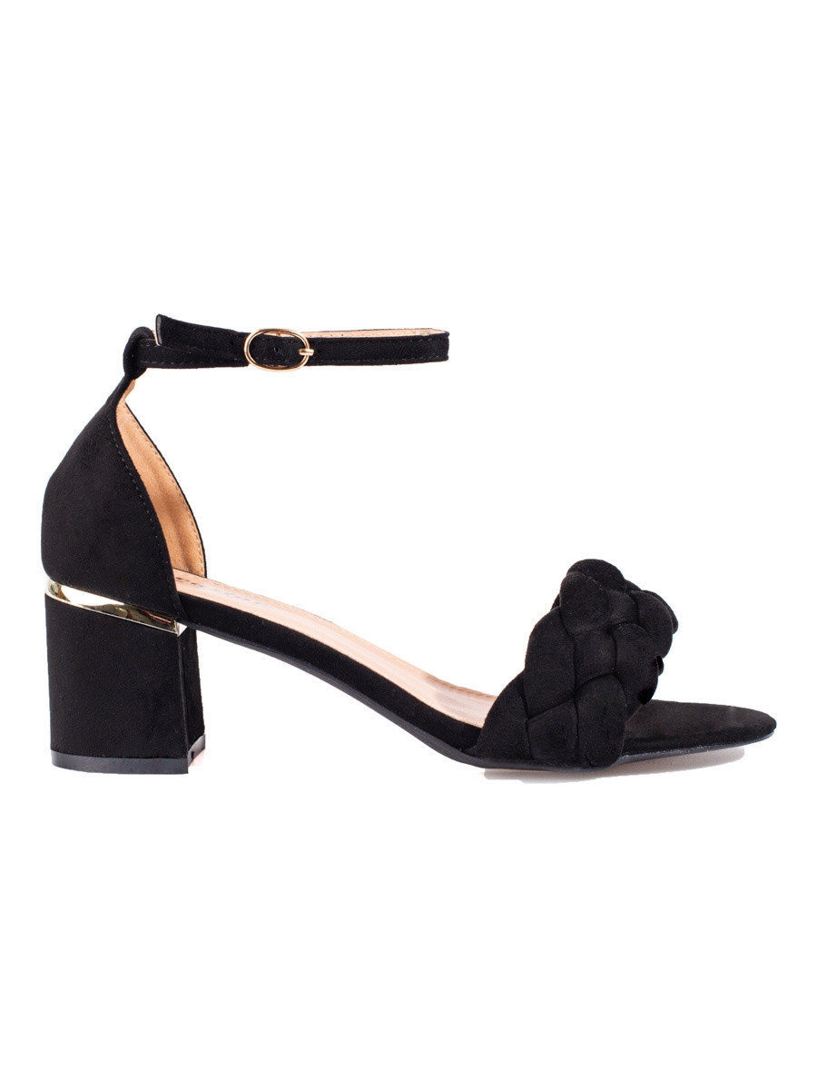 Designové dámské sandály černé na širokém podpatku 38