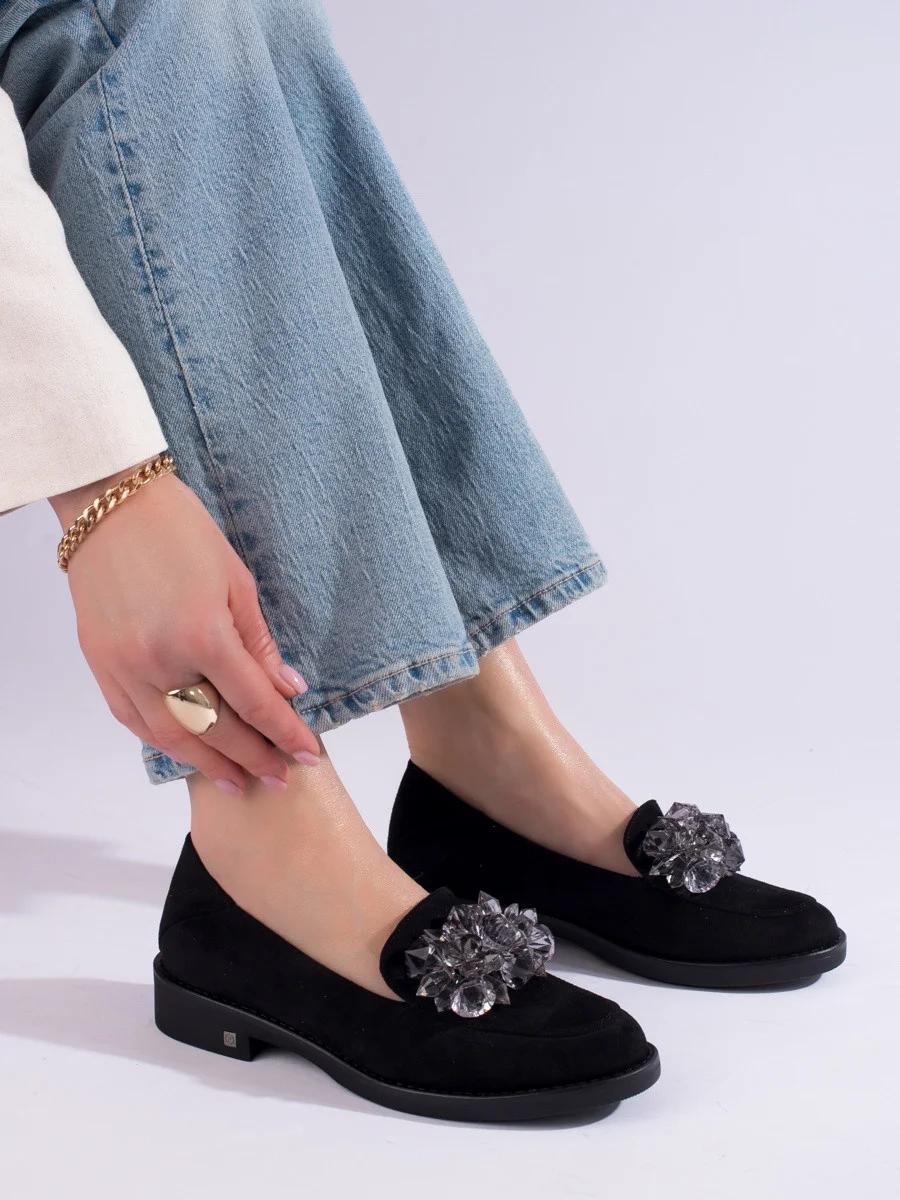 Jedinečné dámske čierne topánky na podpätku bez podpätku 37