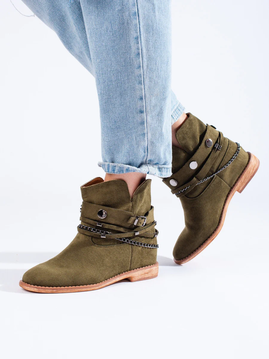 Módne dámske zelené členkové topánky na klin 36