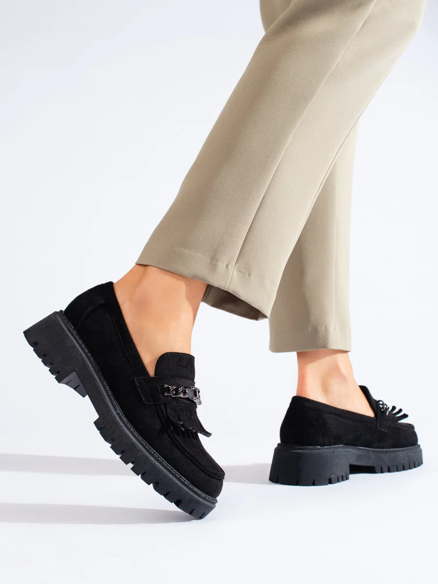 Pohodlné mokasíny dámske čierne bez podpätku 36