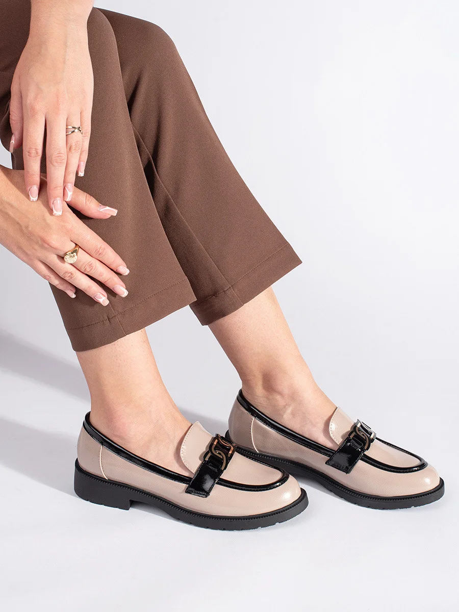 Exkluzívne dámske hnedé mokasíny na podpätku 36