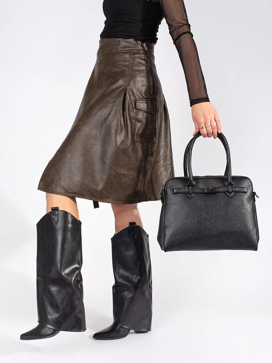 Exkluzívne dámske čierne čižmy na širokom podpätku 37