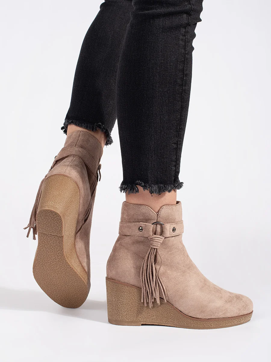 Luxusné hnedé členkové topánky pre ženy na klin 38