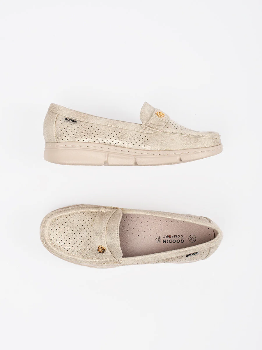 Luxusné zlaté dámske mokasíny bez podpätku 36