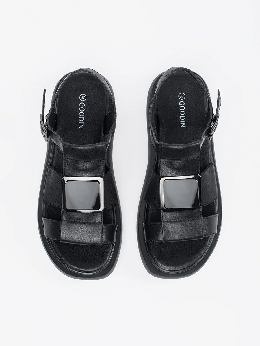 Dámske módne sandále čierne bez podpätku 36