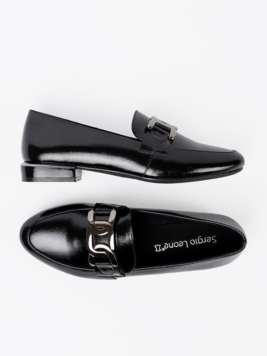 Pohodlné čierne mokasíny pre ženy na širokom podpätku 36