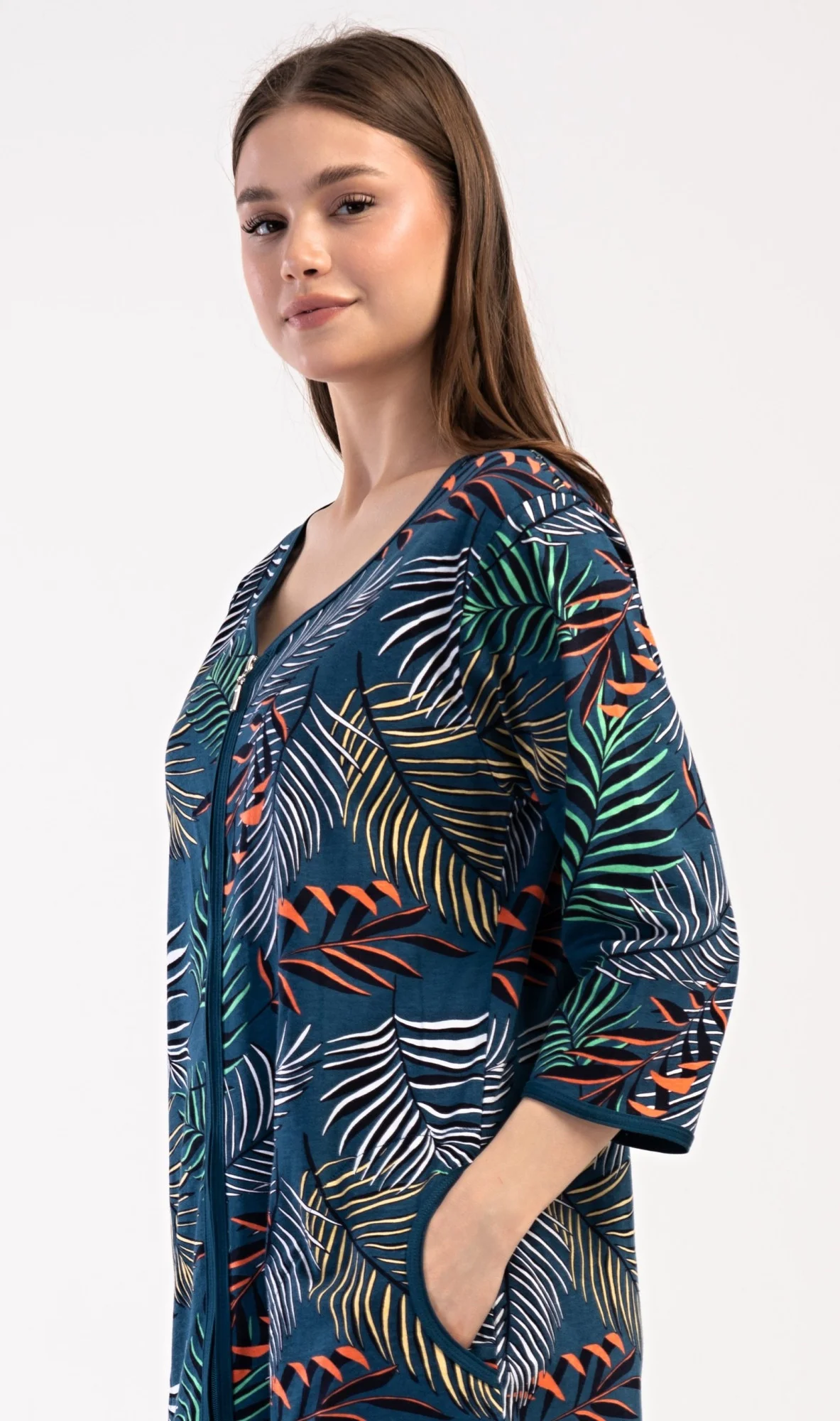 Dámske domáce šaty s trojštvrťovými rukávmi Barbara tmavě modrá 1XL