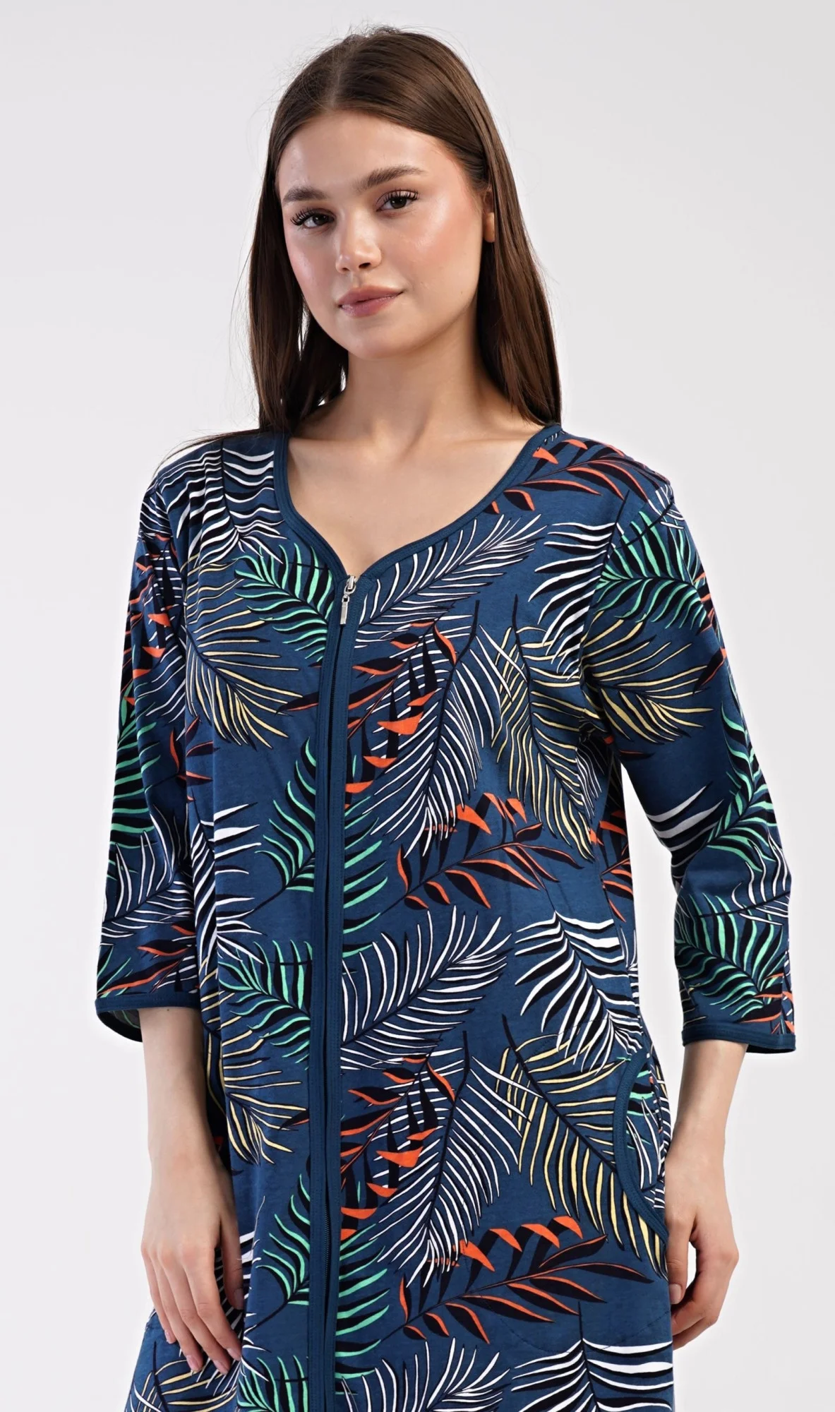 Dámske domáce šaty s trojštvrťovými rukávmi Barbara tmavě modrá 1XL