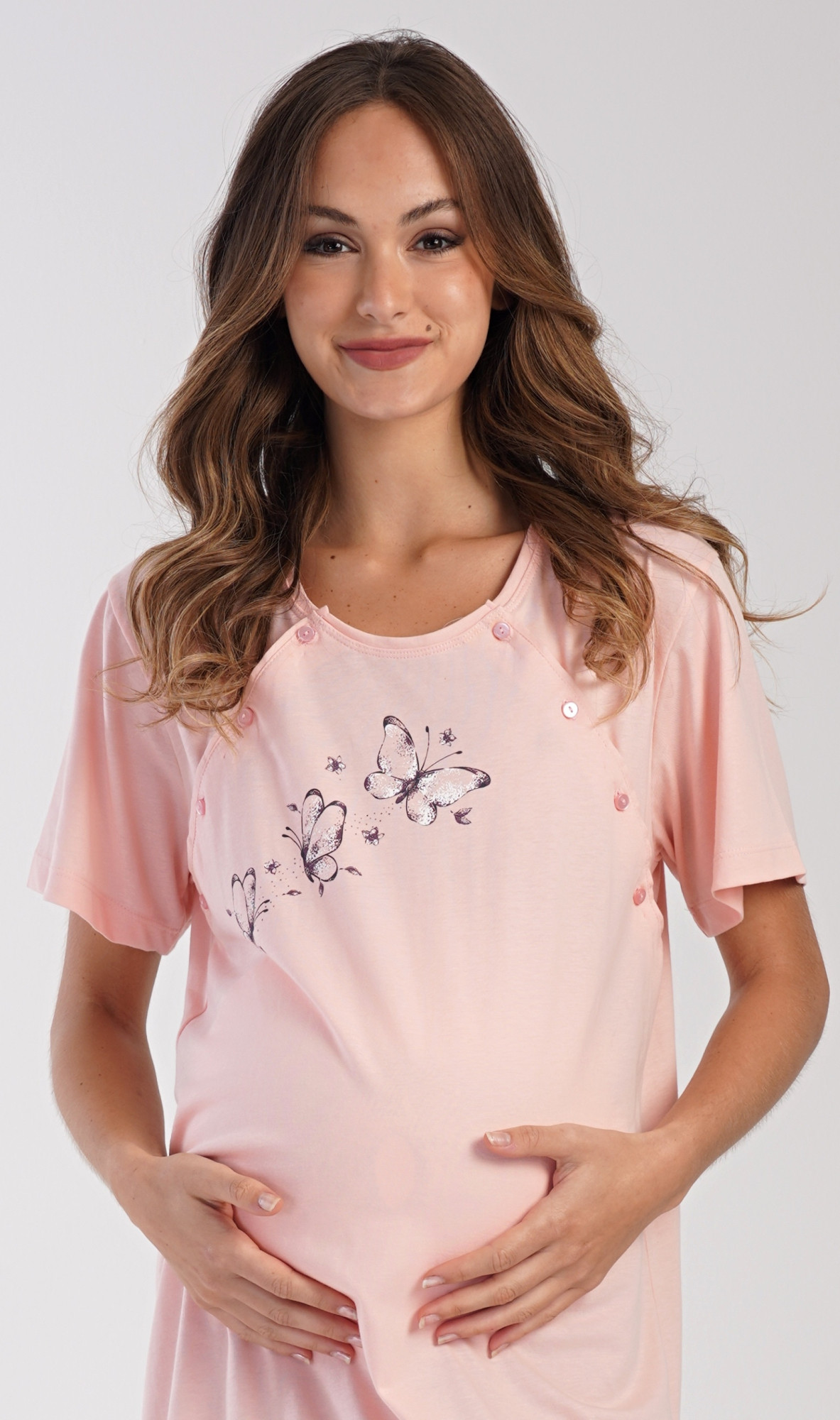 Dámska tehotenská nočná košeľa Butterfly světle lososová L