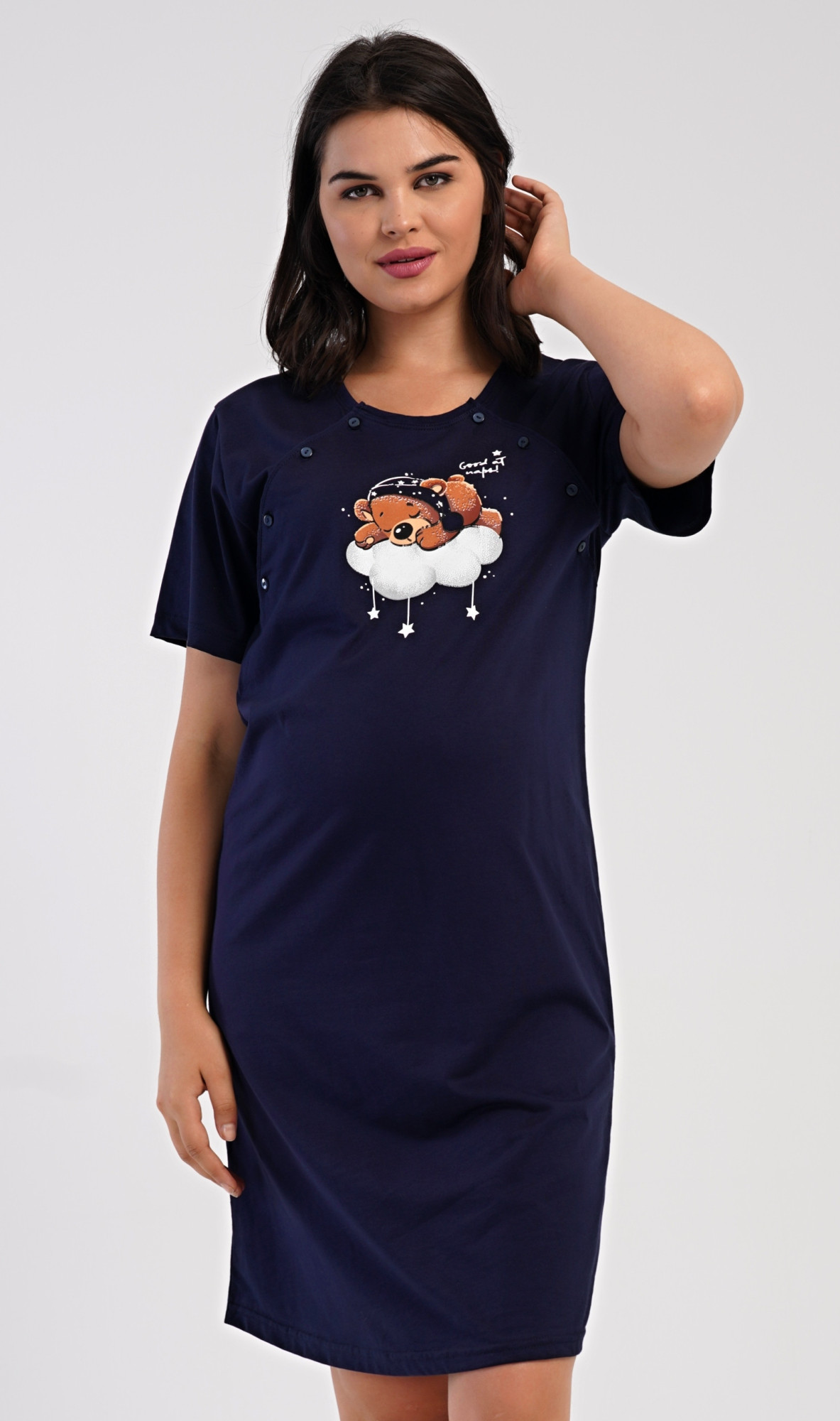 Dámska tehotenská nočná košeľa Bear on a Cloud tmavě modrá XL